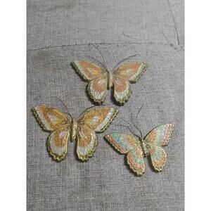 Vtg Solid Brass Butterfly Wall Hanging Lacquered Enamel Inlay 3 3/4" Set Of 3